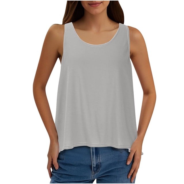 Dealovy Camisoles pour Femmes Col Ras du Cou Sans Manches Dos Ouvert Hauts de Sortie Blouses Amples Ajustées Camisole