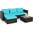 thumbnail image 1 of Patiojoy Ensemble de Meubles de Patio en Rotin Osier 5 Pcs, Ensemble de Canapé Sectionnel de Conversation, Bleu, 1 of 9