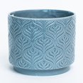 thumbnail image 1 of Set of 4 Blue Glazed Peacock Feather Design Planter, 1 of 1