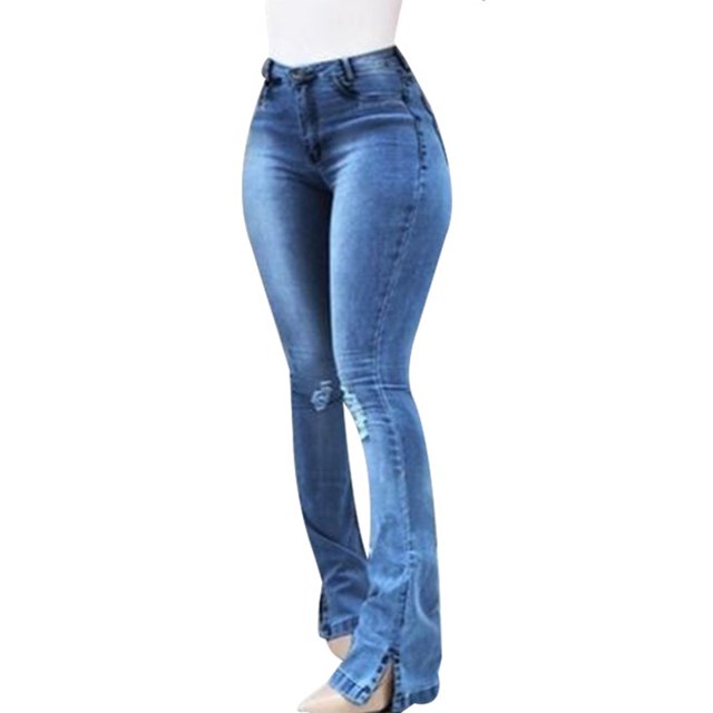 JDinms Jeans Évasés Coupe Bottillon pour Femmes, Pattes d'Éléphant, Denim Uni
