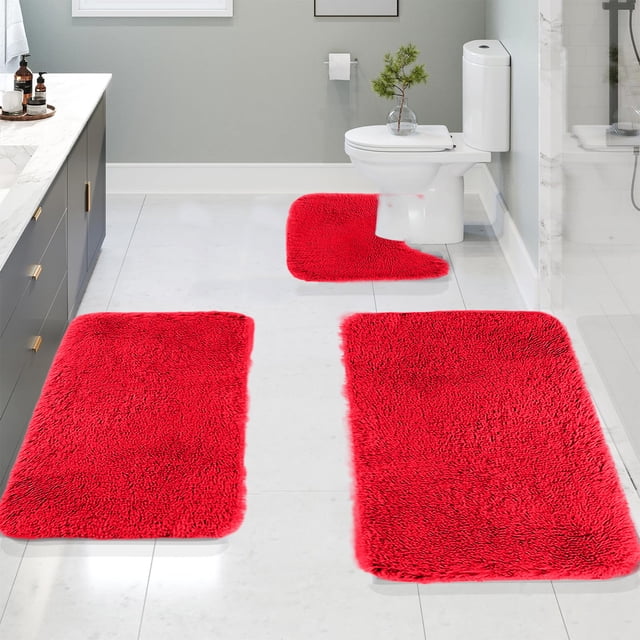 Bathroom Water-Absorbing Mat | Machine-Woven Non-Slip Polyester Rug with Rubber Backing | Soft Shaggy Texture | 16X24 Inch | Modern Style Doorstep, Bedroom, Entryway, Bathroom Floor Mat