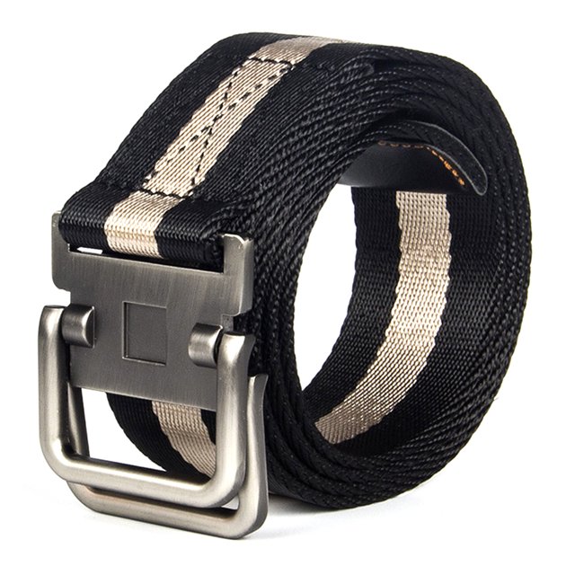 Men Belt Dual Alloy Buckle All-match Adjustable Webbing Belt Canvas Web Belt