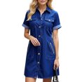 thumbnail image 3 of Sentmoon Robe en Denim pour Femmes avec Poches Manches Courtes Col à Revers Robe d'Invitée de Mariage 2026 Été Couleur Unie Coupe Régulière Extensible Boutonnée avec Fermeture Éclair Robes d'Été Élégantes, 3 of 7
