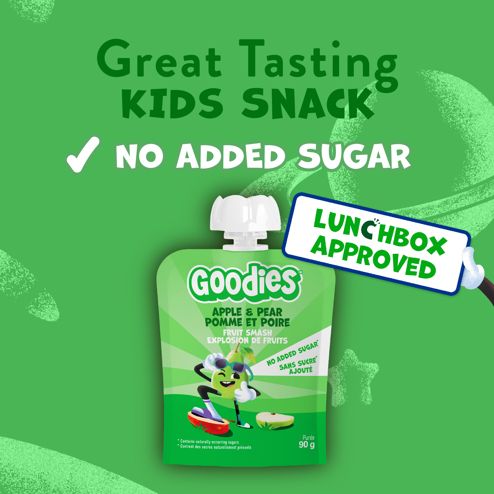 Goodies Purée de Pomme et Poire, Sans Sucre Ajouté, Collation pour Enfants (Emballage de 4), 90g