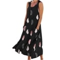 thumbnail image 2 of Jsaierl Robes en Lin pour Femmes Été Sans Manches à Imprimé Plume Décontractées Amples Fluides Maxi avec Poches, 2 of 5