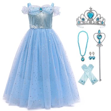 HAWEE Filles Princesse Cendrillon Costume Bleu Fleur Papillon Tulle Robes pour l'Halloween