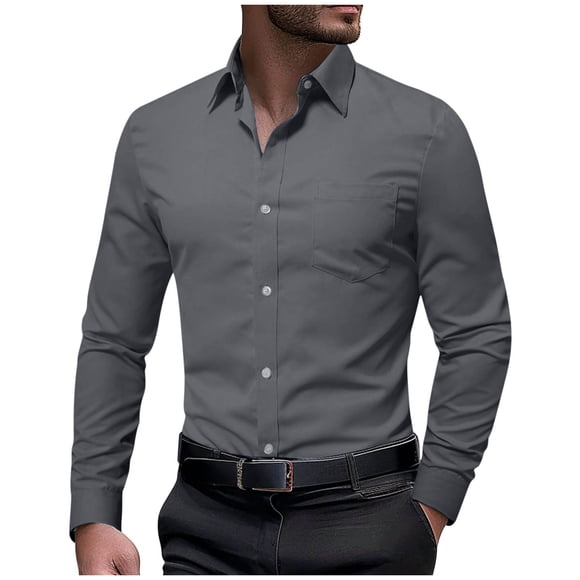 hotojiny Men's Dress Shirts Long Sleeve Stretch Wrinkle Free Solid Shirt Formal Shirt Casual Business Button down Shirt with Pocket