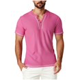thumbnail image 3 of Txeol Weekly Deals Men's Waffle Henley Shirts Casual Summer Short Sleeve Textured Slim Fit Button Tops Solid Color Lightweight Basic Tee,Hot Pink,M, 3 of 9