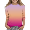 thumbnail image 1 of 2025 Filles T-Shirts Décontractés Manches 3/4 Col Rond Tops d'Été T-Shirts Unis Blouses d'Automne Chandail Tops Rose Vif, 1 of 6