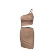 thumbnail image 5 of Bigersell Formal Dresses Women's Solid Color Fashion Design Bodycon Drawstring One-shoulder Short Dress Plus Sweater Dress Style 20451, Female Extra long Dresses Brown L, 5 of 5
