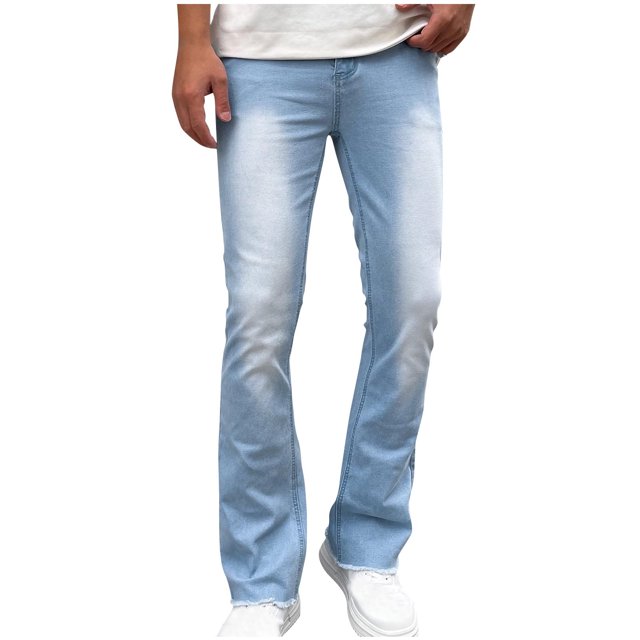 Penkiiy Pantalon Jeans Coupe Ajustée, Pantalon Jeans Extensible Confortable Coloré à la Mode au Style Plus Jeune pour Hommes, Jeans Skinny Coupe Extensible S Bleu Pâle