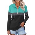 thumbnail image 1 of Plebaso Chemises à Manches Longues pour Femmes à Blocs de Couleur Quart Zip Hauts Décontractés Col Pull Blouses pour Femmes, 1 of 7