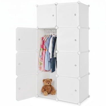 SortWise DIY Portable Wardrobe Closet, Hanging Rod and 5 Storage Cubes, Kids Bedroom Armoire Storage Cube Organizer Interlocking Closet System, 28"L×14"W×56"H