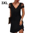 thumbnail image 2 of fastboy Robe Courte à Manches Courtes Imprimée Col en V pour Femmes Robe Décontractée Soirée École Fiançailles Mariage d'Été Fête d'Anniversaire Vêtements Noir 3TG, 2 of 5