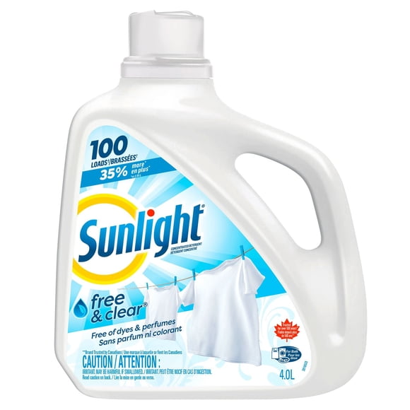 Sunlight our et clair détergent à lessive liquide hypoallergénique , 4,0 litres, 100 brassées