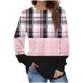 thumbnail image 1 of KIHOUT Chandails de Mode pour Femmes, Blouse Décontractée à Manches Longues à Carreaux Patchwork Imprimés, Col Rond, Coupe Ample, Chandail à Enfiler, Tailles P-2TG, 1 of 5