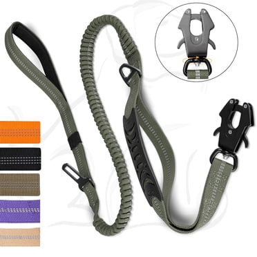 Laisse pour Chien Tactique à Élastique Robuste, Laisse pour Chien 4-6 Pi Anti-Traction avec Mousqueton à Dégagement Rapide, Leashes Réfléchissants Absorbant les Chocs avec Ceinture de Sécurité pour Chiens Moyens et Grands