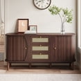 thumbnail image 1 of MODERNLUXE Rattan Sideboard Buffet Cabinet with Storage, Credenza Accent Cabinet with 3 Drawers,Sliding Doors and Adjustable Shelves,Coffee Bar for Kitchen, Living Room,Walnut, 1 of 9