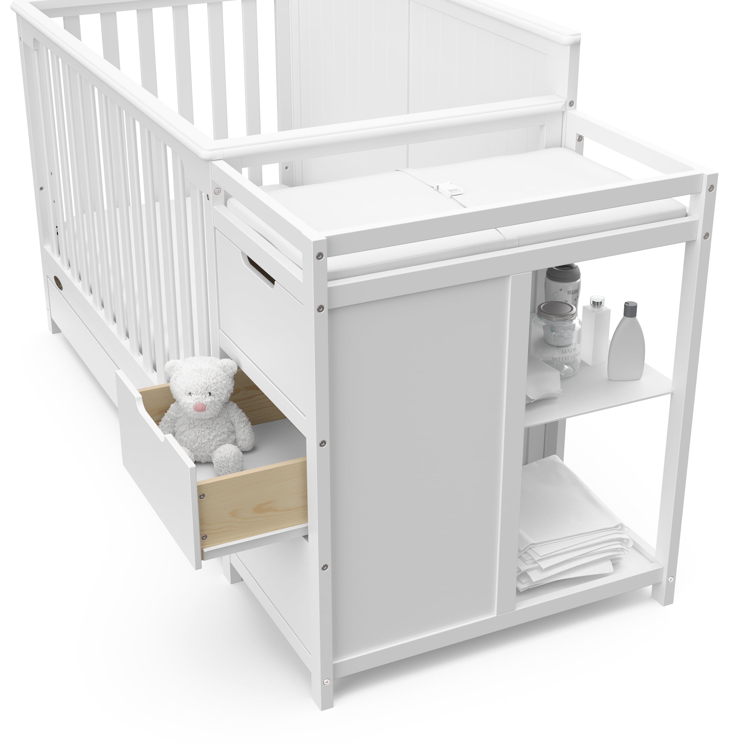 Lit de bébé convertible 5 en 1 avec tiroir et table à langer Hadley de Graco, Blanc