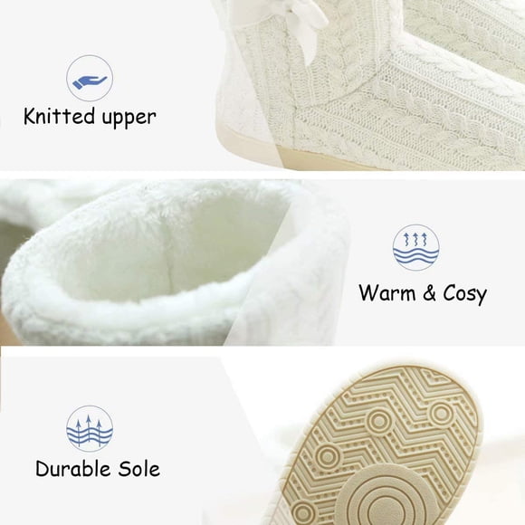 Pantoufles Femmes Pantoufles Chaudes Doublées en Peluche Semelle Unie Pantoufles Femmes Hiver Chaudes Duveteuses Maison Bottillons en Tricot Pantoufles Femmes à Semelle Rigide