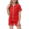 thumbnail image 1 of WEIYLL Ensembles de Pyjamas pour Filles Été Couleur Unie Manches Courtes Col Rabattu Shorts Classiques en Soie 2 Pcs Tenue de Nuit 12-13 Ans, 1 of 6
