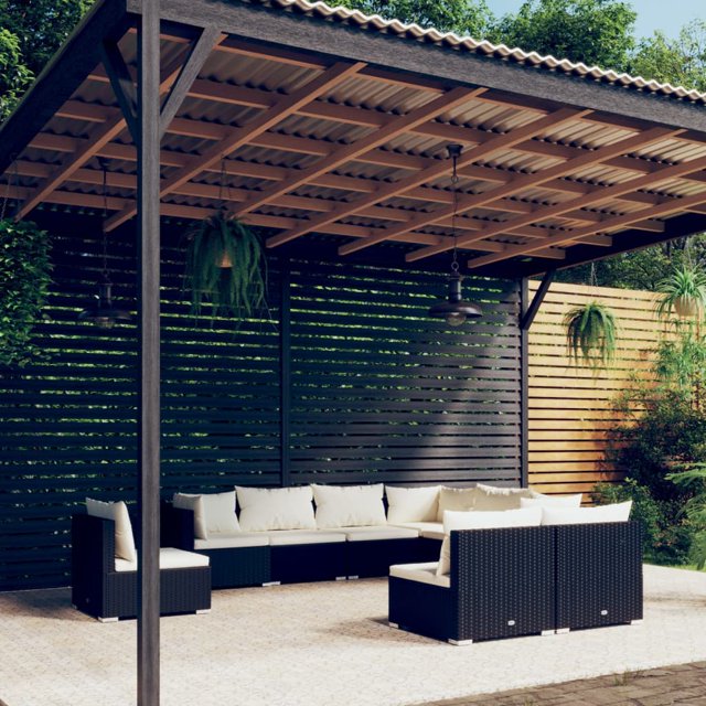 vidaXL 9 Piece Garden Lounge Set with Cushions Poly Rattan Black