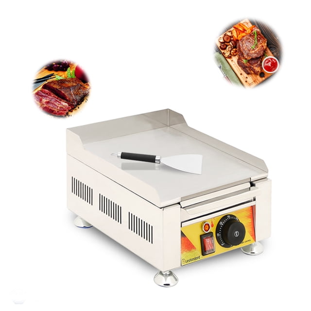 INTBUYING Plaque Chauffante Électrique Mini - Acier Inoxydable, Gril de Comptoir à Cuisson Plate, Machine Commerciale pour Plaque