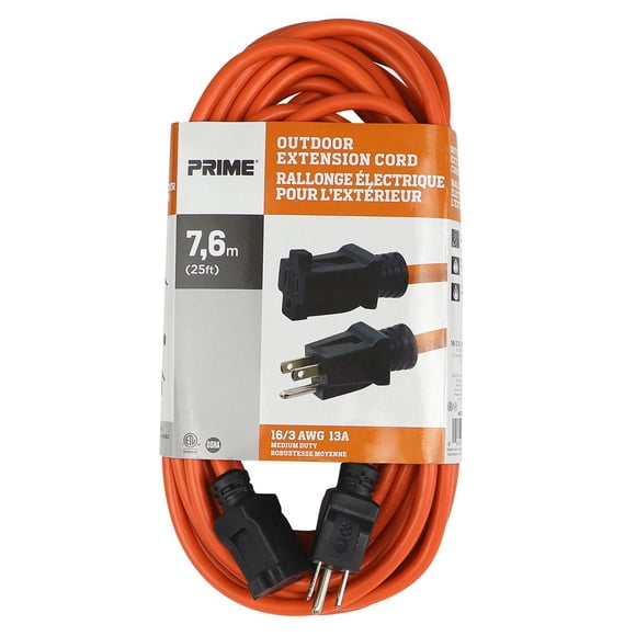 Prime Wire & Cable 7,6m (25ft) 16/3 AWG 13A Outdoor Extension Cord