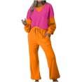 thumbnail image 1 of Posijego Survêtement pour Femmes 2 Pcs à Blocs de Couleur, Chandail à Col Rond, Chandails Molletonnés, Pantalons, Tenue de Détente, Ensemble de Sport, 1 of 7