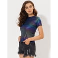 thumbnail image 3 of INSPIRE CHIC Haut Multicolore Brillant à Manches Courtes Texturé Métallisé de Fête pour Femme Bleu Foncé m, 3 of 5