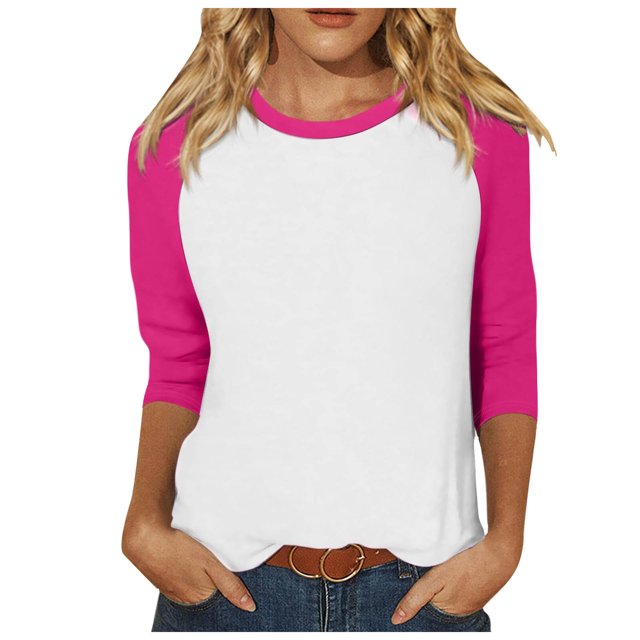 TSADFHJI T-Shirt pour Femmes Pack Coton Femmes Manches 3/4 Haut Été Décontracté Polyvalent Raglan Chemise Col Rond Chemise Décontractée Haut S