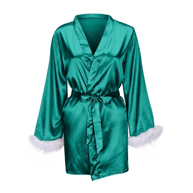 Ersazi Pyjama d'Hiver pour Femme, Robe Aguichant Unie à Plumes, Ensemble 1 Pce en Liquidation, Vert, M