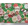 thumbnail image 3 of Soimoi Tissu Popeline de Coton Vert Feuilles & Roses Imprimé Tissu d'Artisanat au Mètre 42 Pouces de Large, 3 of 3