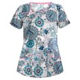 thumbnail image 1 of EGNMCR T-Shirts pour Femmes Femmes Mode Imprimé Floral Manches Courtes Col Hauts Uniforme de Travail Blouse Chemise, 1 of 3
