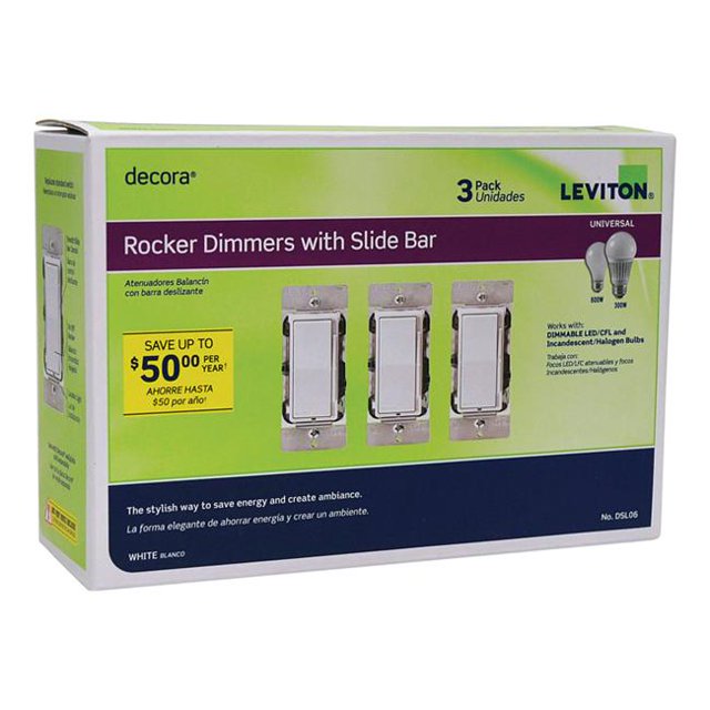 Leviton Decora Blanc 600 watts Variateur à Bascule - Lot de 3