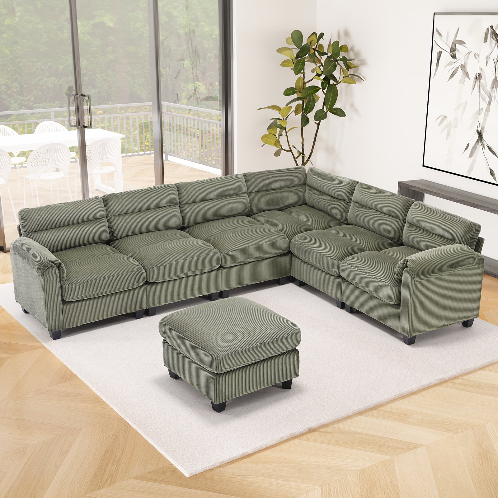Bonzy Home Canapé Sectionnel Convertible pour Salon avec Ottoman Vert