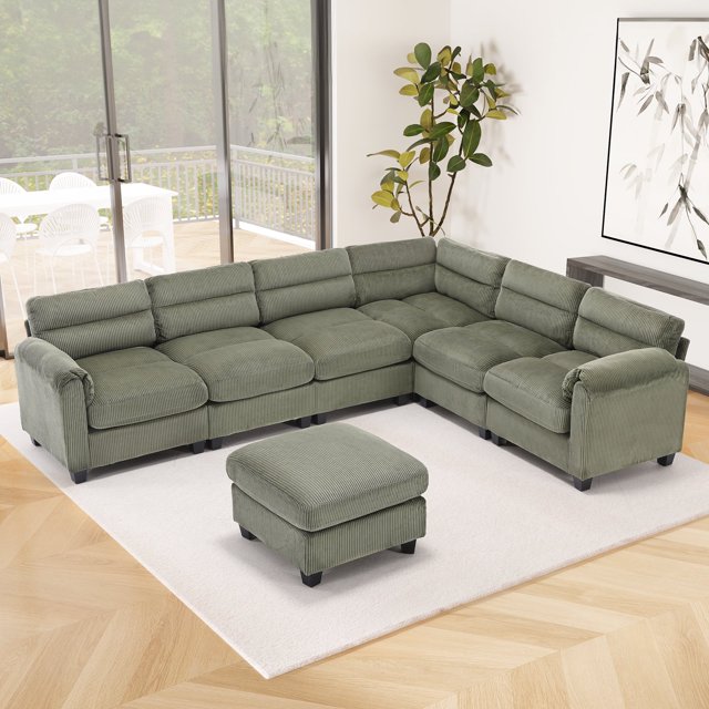 Bonzy Home Canapé Sectionnel Convertible pour Salon avec Ottoman Vert