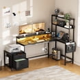 thumbnail image 4 of GUNAITO 71" L Shaped Desk with 2 Drawers & shelves,Corner Desk with LED Lights & Power Outlets,Gaming Desk,Home Office Desk,Carbon Fiber Black, 4 of 12