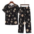 thumbnail image 1 of Weiqiqre Pyjamas pour Femmes Ensemble 2 Pcs en Lin Manches Courtes Imprimé Floral Ensembles de Détente Col Ras du Cou Tenues d'Été, 1 of 3