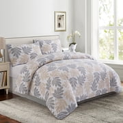 Marina Decoration Ultra Soft Silky Zipper Rich Printed Rayon from Bamboo All Season Duvet Cover Set with Pillowcases, Taupe Grey Leaves Pattern
