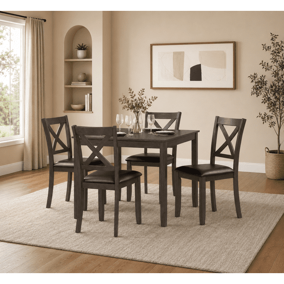 K-Living Julio Solid Wood 5PCS Dining Set in Grey Finish (Table with 4 Chairs)