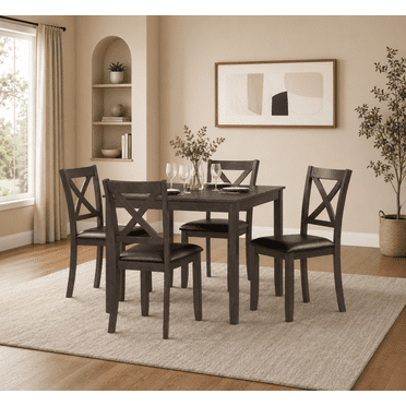 K-Living Julio Solid Wood 5PCS Dining Set in Grey Finish (Table with 4 Chairs)