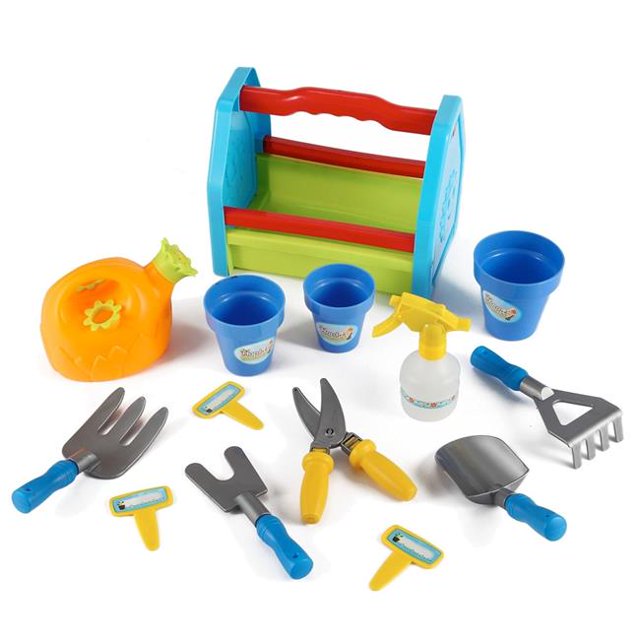 Azimport PS391 Rainbow Gardening 14 Piece Box Tools Toy Set for Kids