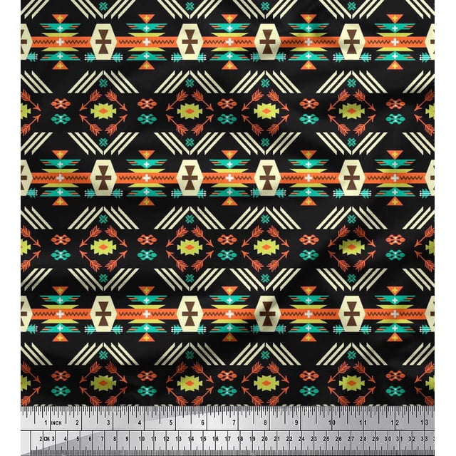 Soimoi Moss Georgette Fabric Geometric Southwestern Print Fabric by the Yard 42 Inch Wide