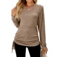 thumbnail image 1 of Jsaierl Womens Casual Side Drawstring Tops Solid Color Long Sleeve V Neck Blouses Ruched Hide Belly Workout Tunics Fall Winter Warm Soft Pullover, 1 of 4