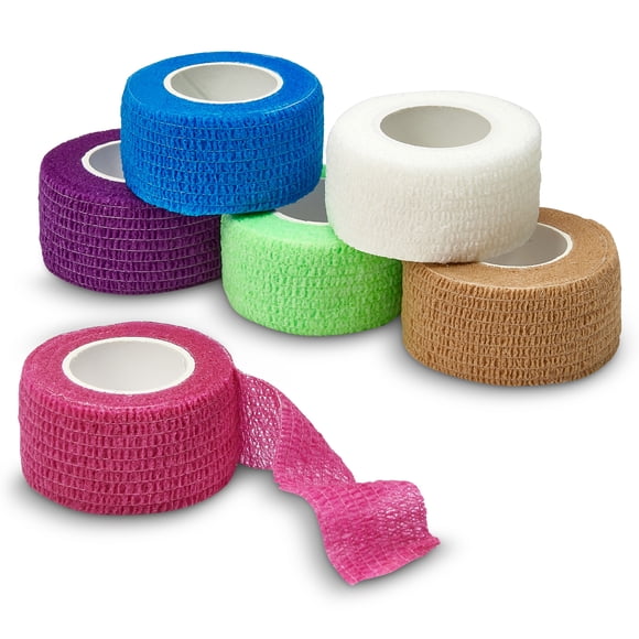 MEDca Self Adherent Cohesive Wrap Bandages - 1 in x 5 Yards - 6 Pack - Multicolor