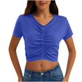 thumbnail image 1 of Timegard Summer Tops for Women V Neck Ruched Short Sleeve Crop Top Casual Slim Solid Color Tee Fashion, 1 of 7