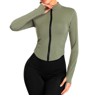 Bmisegm Women's Full Zipper Light Sportswear with Thumb Opening Walking Coat Cutting for Training and Yoga Coat Jackets for Women Green L