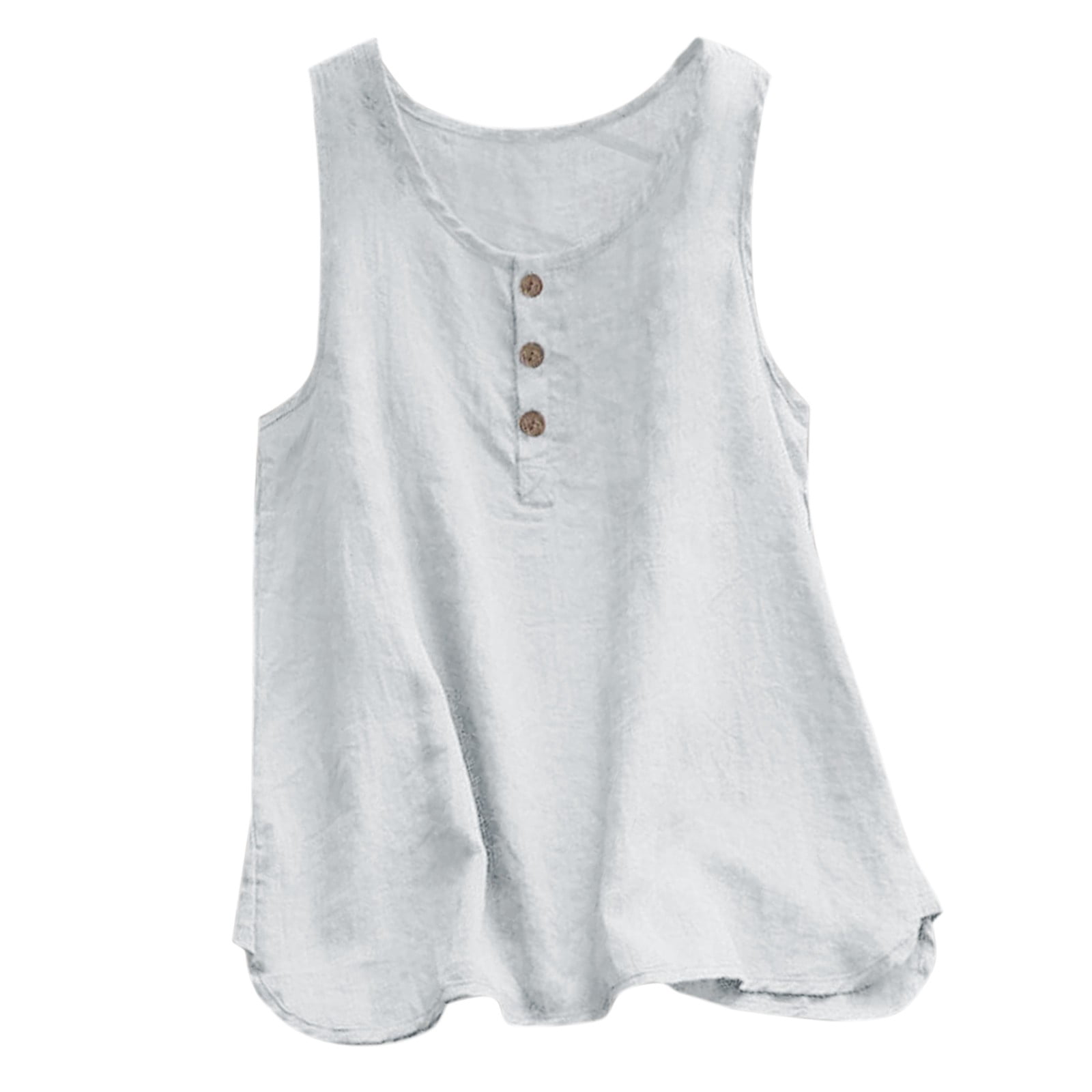 WEIYLL T-Shirt pour Femmes Col Rond Sans Manches Boutonné Blouse Blanche Tailles m