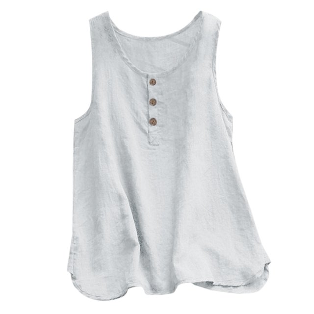 WEIYLL T-Shirt pour Femmes Col Rond Sans Manches Boutonné Blouse Blanche Tailles m